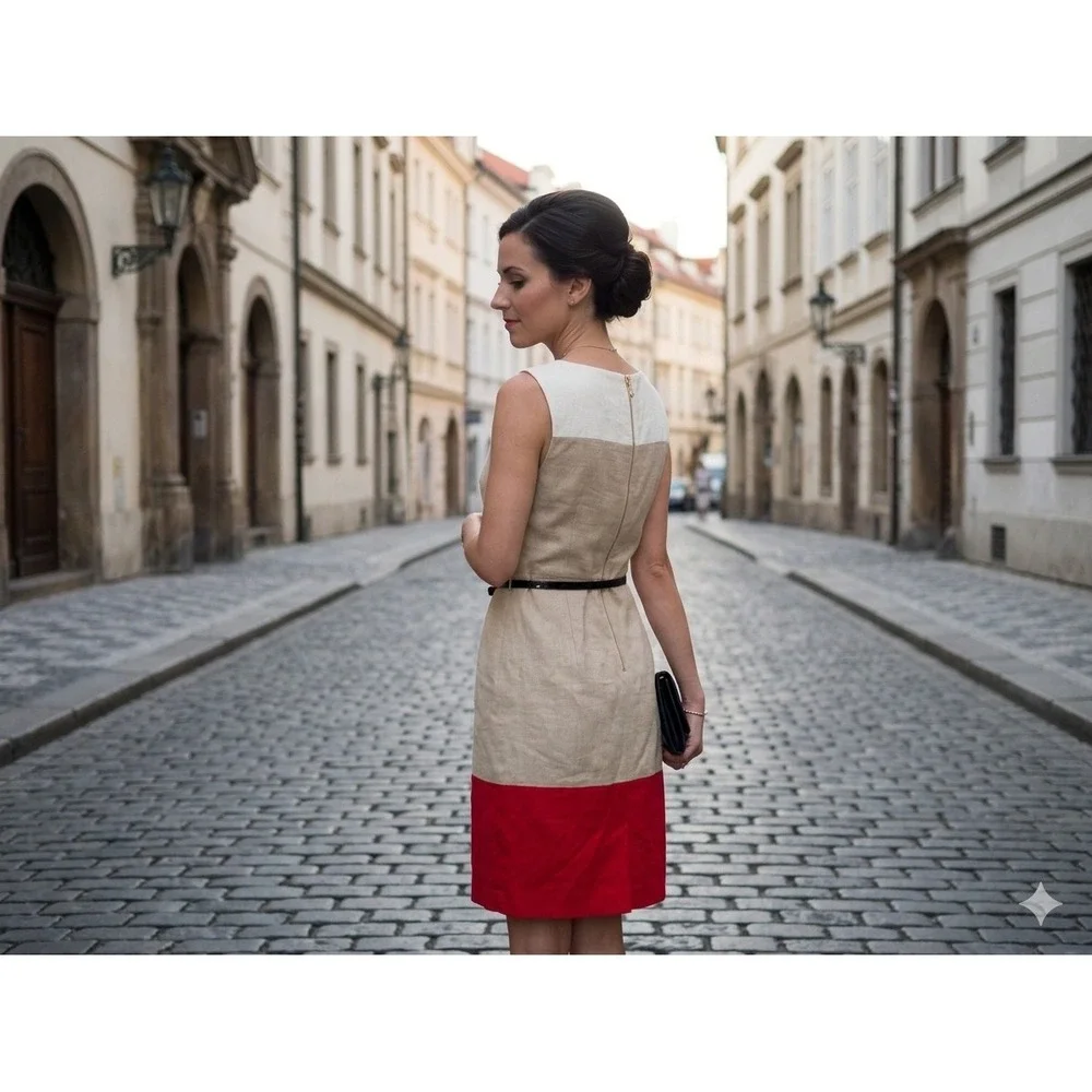 Kate Spade Colorblock Sheath‎ Dress Women 2 Red Tan White Belted